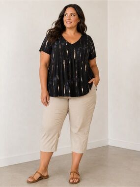 LuLaRoe 3X Black Tie Dye Babydoll Top Plus Size Casual Stretch Tee